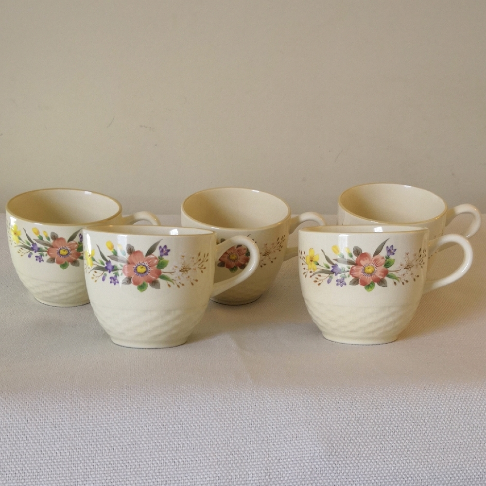 5 International Stoneware Japan Cream Mugs with Floral Accents